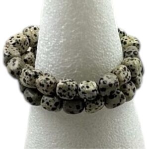 Dalmatian Jasper Bracelet Set 7” Stretch Natural Stone Boho Stack Statement